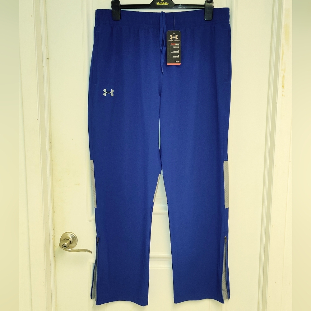NWT UNDER ARMOUR HEAT GEAR BLUE WINDBREAKER PANTS VENTED KNEES & ANKLE ZIP  XL